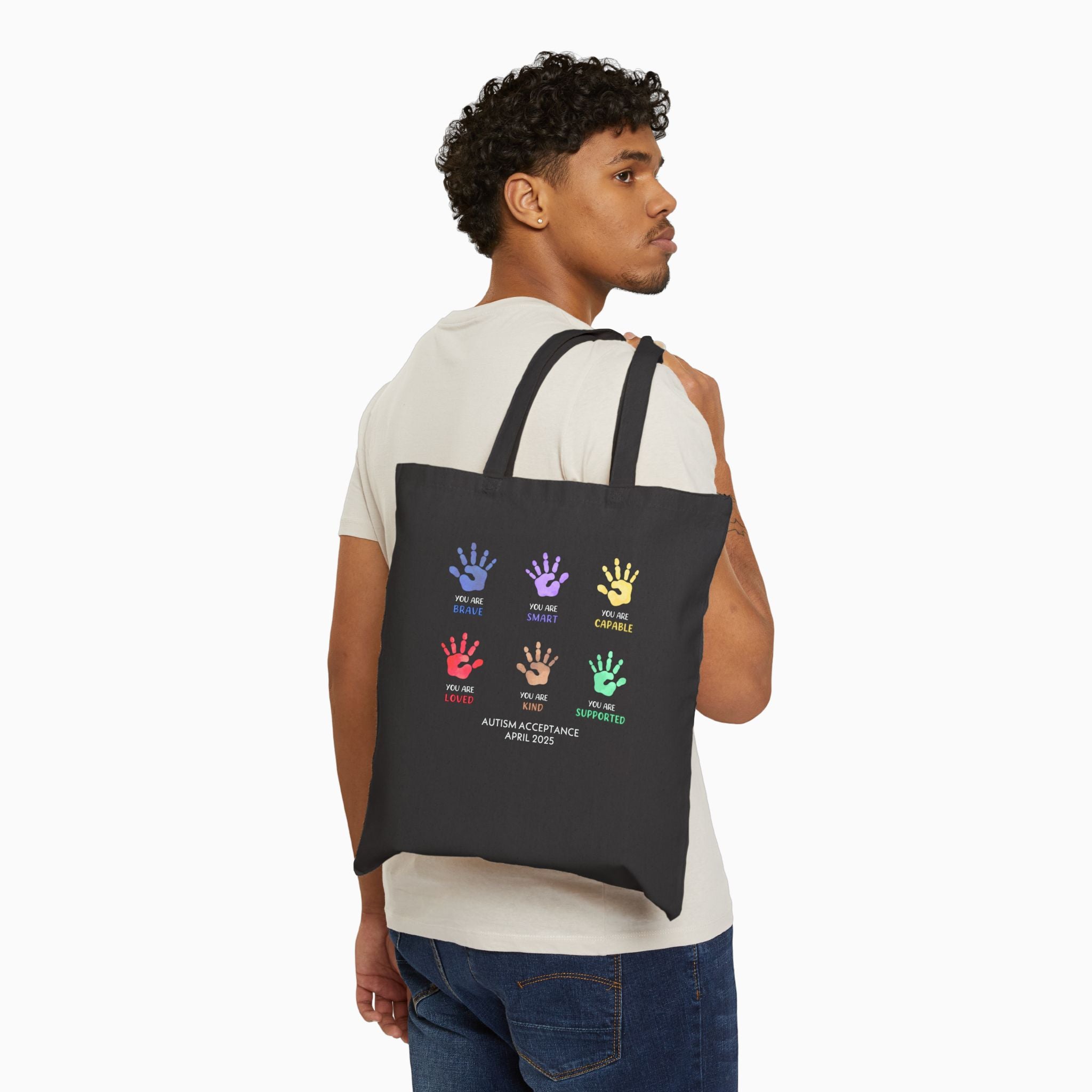 Autism Awareness 2025 - Affirmation Handprints Canvas Tote Bag