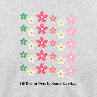 Different Petals Same Garden Sweatshirt Ash sweatshirt, back design close-up