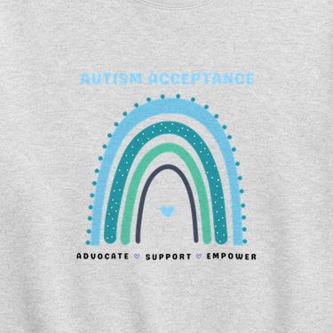 Advocate Support Empower Autism Acceptance Rainbow Sweatshirt Ash sweatshirt, design close-up