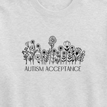 Autism Acceptance Wildflowers Sweatshirt Ash sweatshirt, design close-up