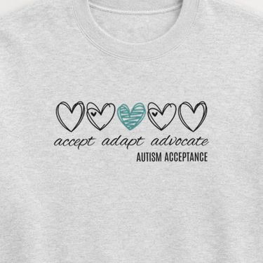 Accept Adapt Advocate Love Hearts Sweatshirt Ash sweatshirt, design close-up