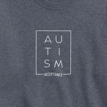Autism Acceptance Box Sweatshirt Dark Heather sweatshirt, design close-up