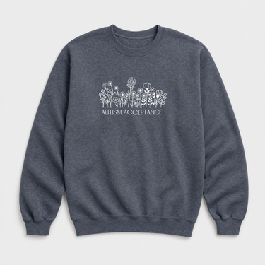 Autism Acceptance Wildflowers Sweatshirt Dark Heather sweatshirt, front