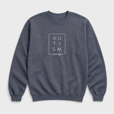 Autism Acceptance Box Sweatshirt Dark Heather sweatshirt, front
