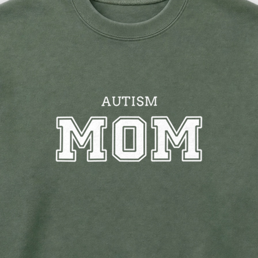 Autism Mom College Sweatshirt Military Green sweatshirt, design close-up