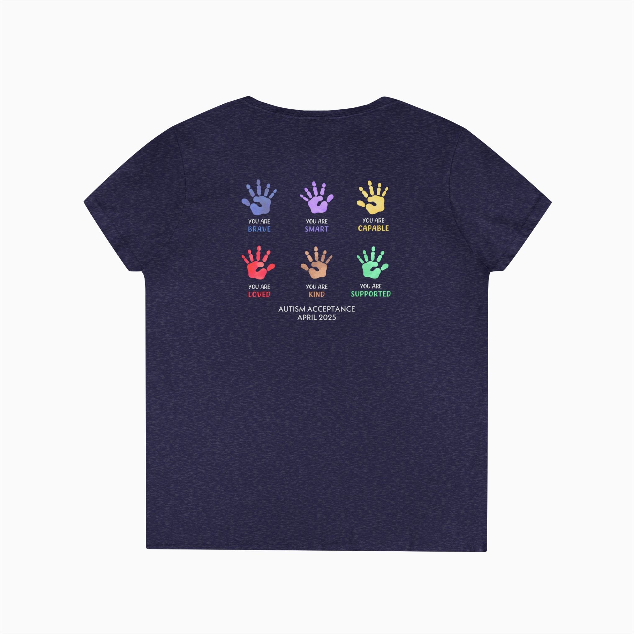 Autism Awareness 2025 - Affirmation Handprints Ladies V-Neck T-Shirt