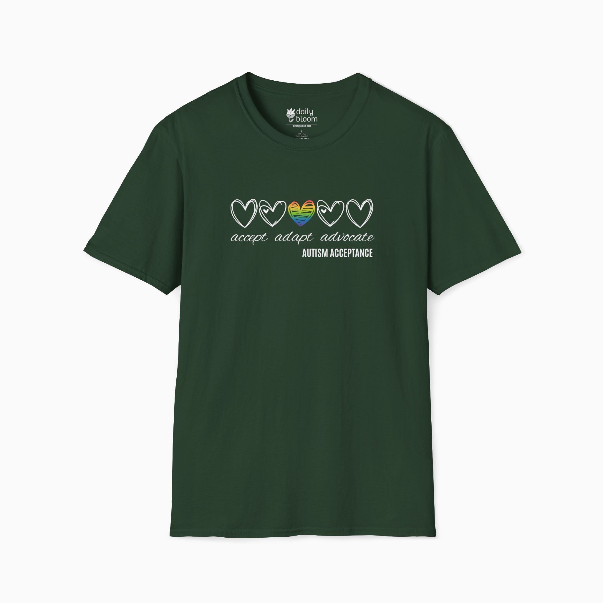 Accept Adapt Advocate Rainbow Love Heart Tee