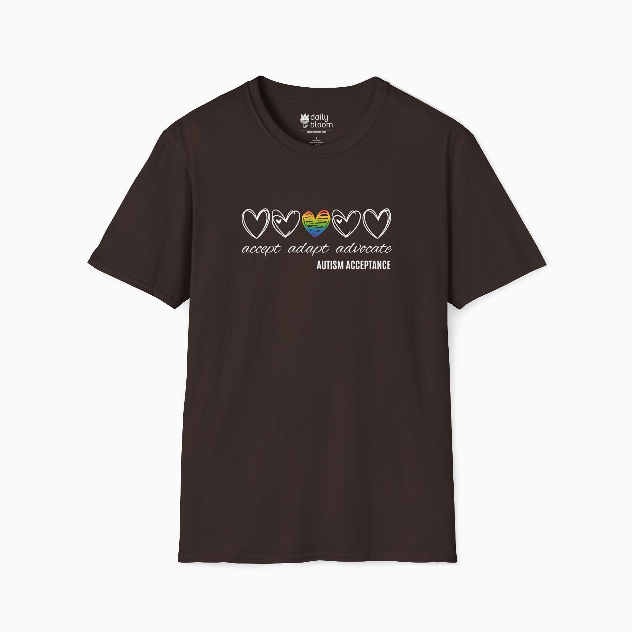 Accept Adapt Advocate Rainbow Love Heart Tee