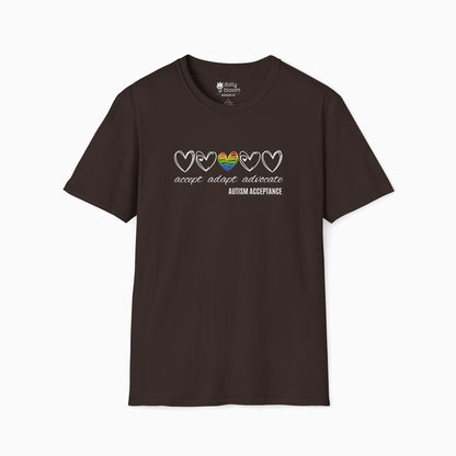 Accept Adapt Advocate Rainbow Love Heart Tee