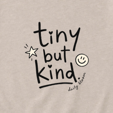 Tiny but Kind Toddler Tee Heather Stone kids clothes, design close-up
