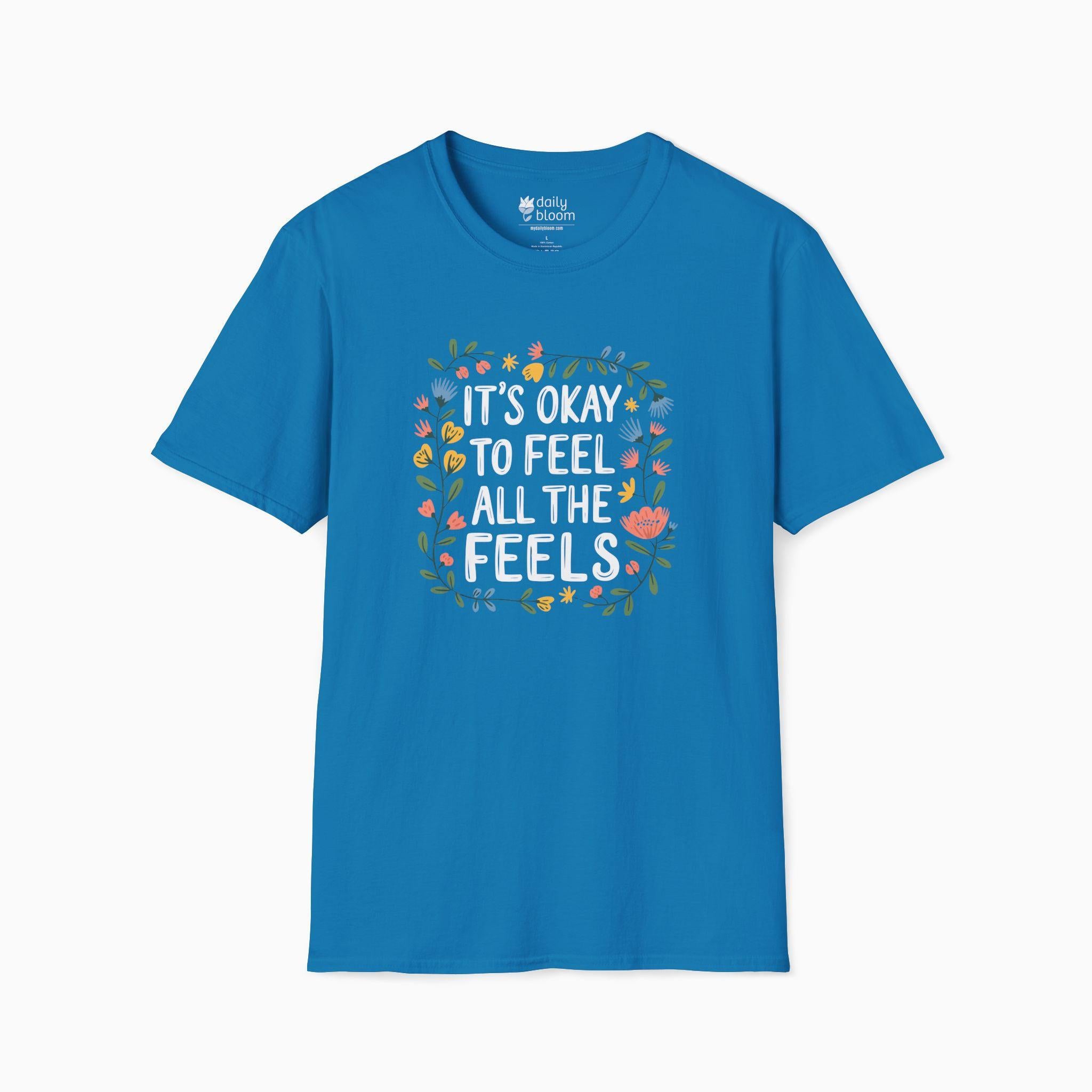 It's Okay To Feel All The Feels Tee-Sapphire-Neurodiversity, ADHD & Autism Awareness & Acceptance T-Shirt by Daily Bloom