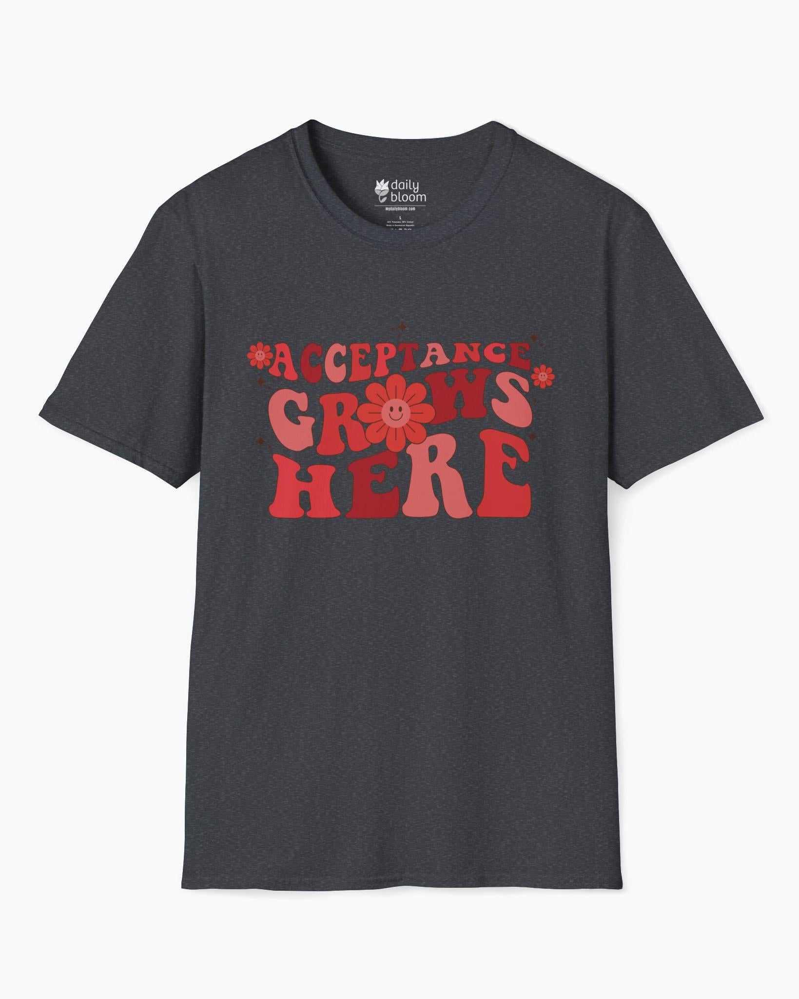 Acceptance Grows Here Groovy-Dark Heather Grey-Neurodiversity, ADHD & Autism Awareness & Acceptance T-Shirt by Daily Bloom