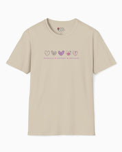 Advocate Support Empower Love Hearts Tee-Sand-Neurodiversity, ADHD & Autism Awareness & Acceptance T-Shirt by Daily Bloom
