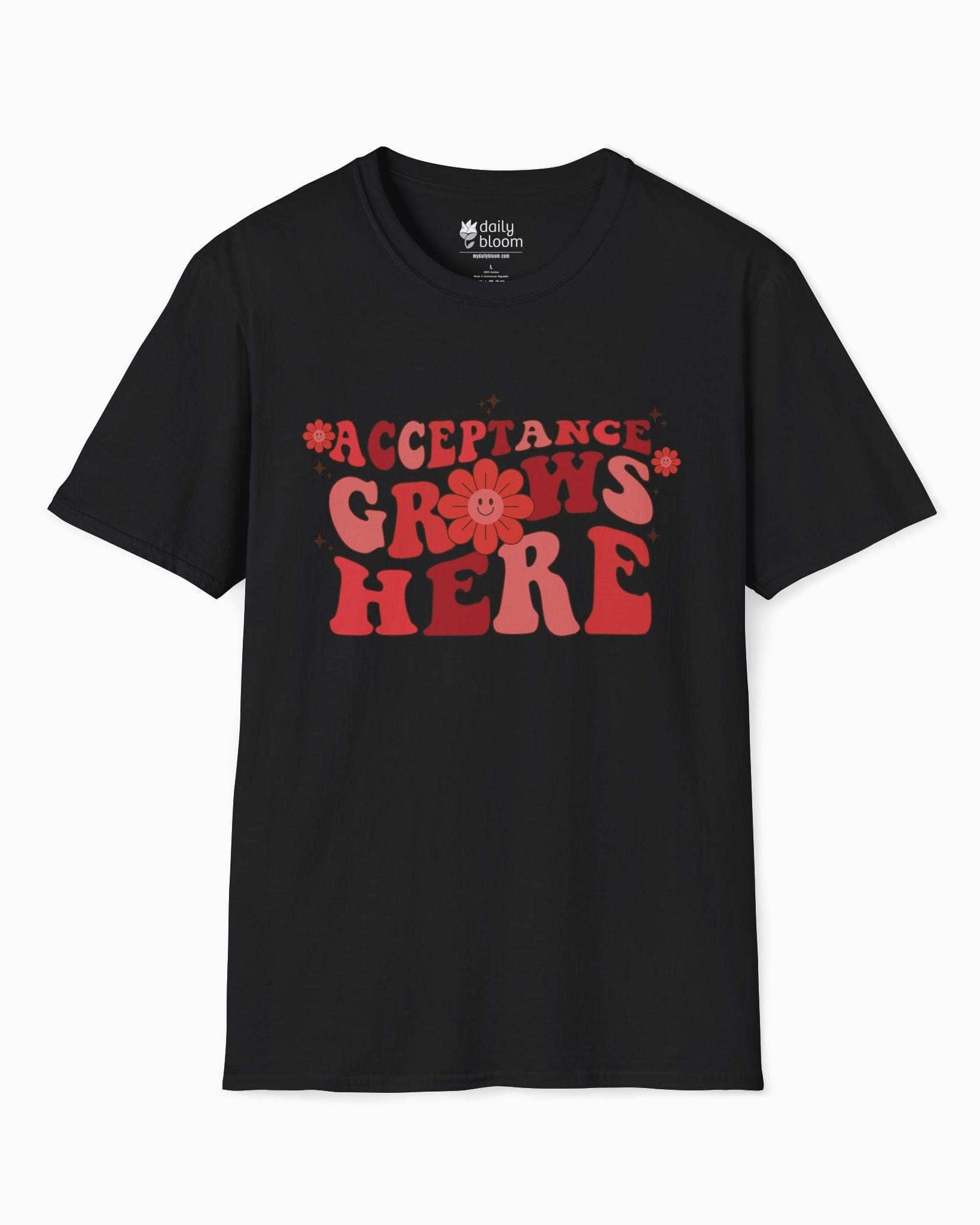 Acceptance Grows Here Groovy-Black-Neurodiversity, ADHD & Autism Awareness & Acceptance T-Shirt by Daily Bloom