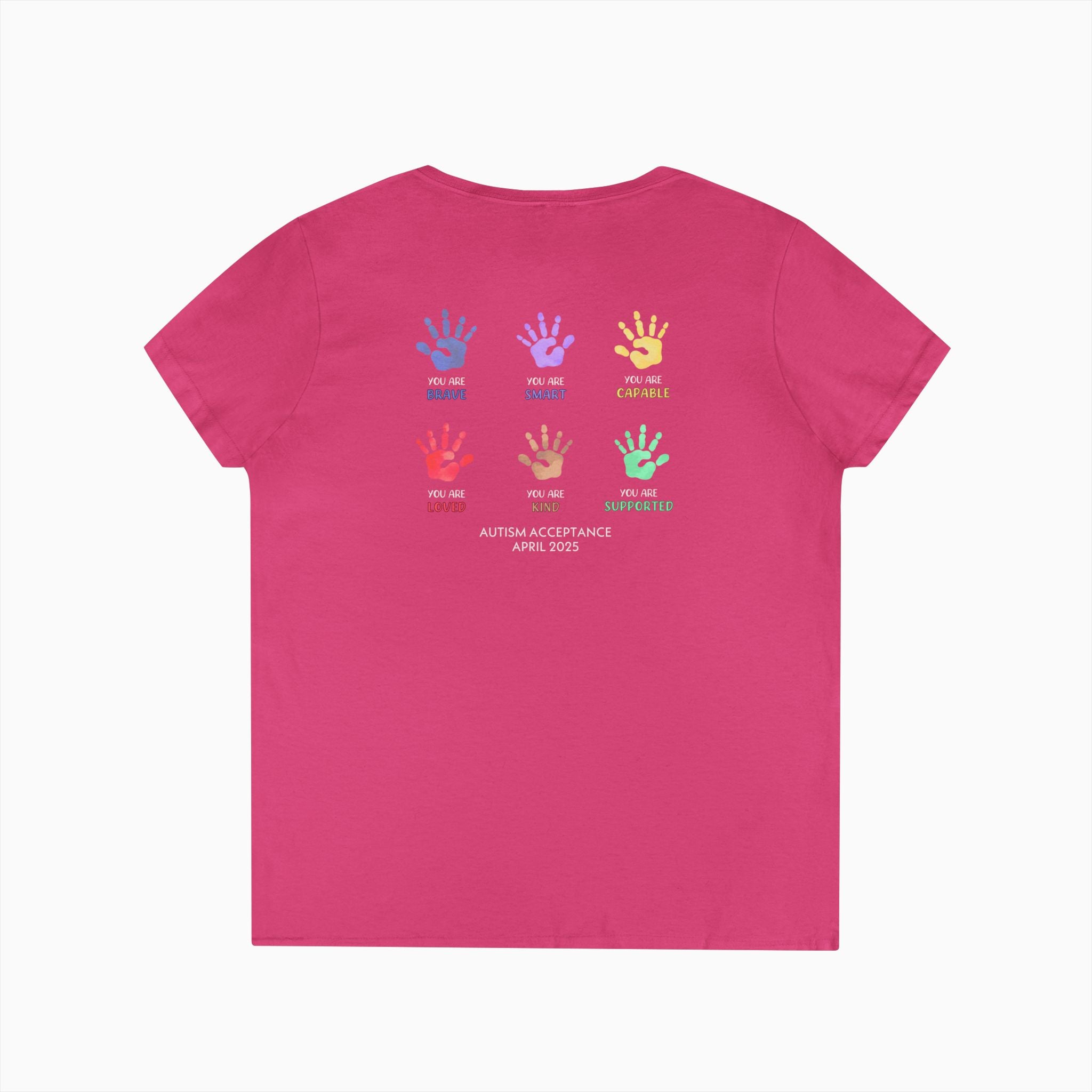 Autism Awareness 2025 - Affirmation Handprints Ladies V-Neck T-Shirt