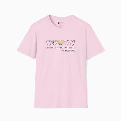 Accept Adapt Advocate Rainbow Love Heart Tee