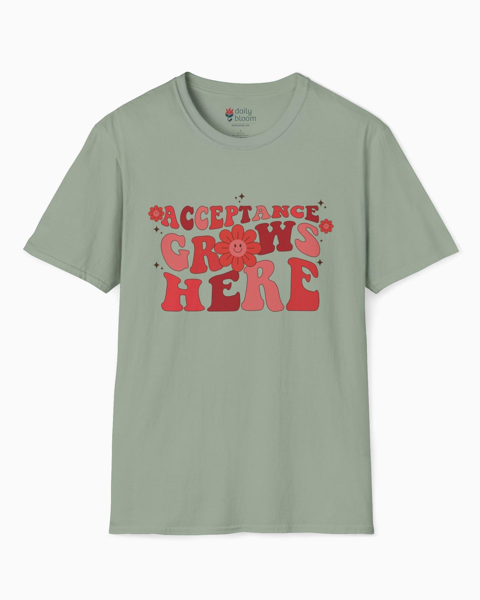 Acceptance Grows Here Groovy-Sage-Neurodiversity, ADHD & Autism Awareness & Acceptance T-Shirt by Daily Bloom