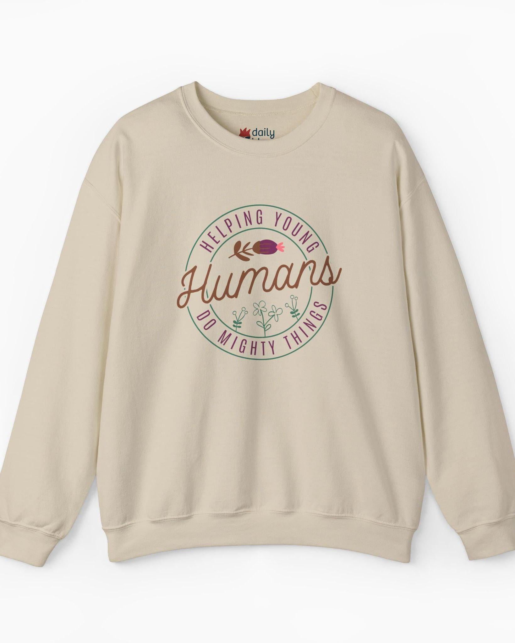 Helping Young Humans Do Mighty Things Sweatshirt-Sand-Neurodiversity, ADHD & Autism Awareness & Acceptance Sweatshirt by Daily Bloom