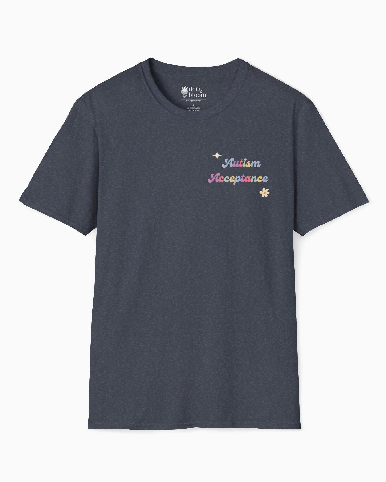  Back Print-Heather Navy-Neurodiversity, ADHD & Autism Awareness & Acceptance T-Shirt by Daily Bloom