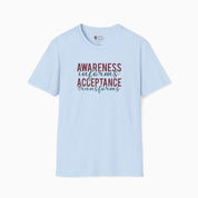 Awareness Informs Acceptance Transforms Tee-Light Blue-Neurodiversity, ADHD & Autism Awareness & Acceptance T-Shirt by Daily Bloom