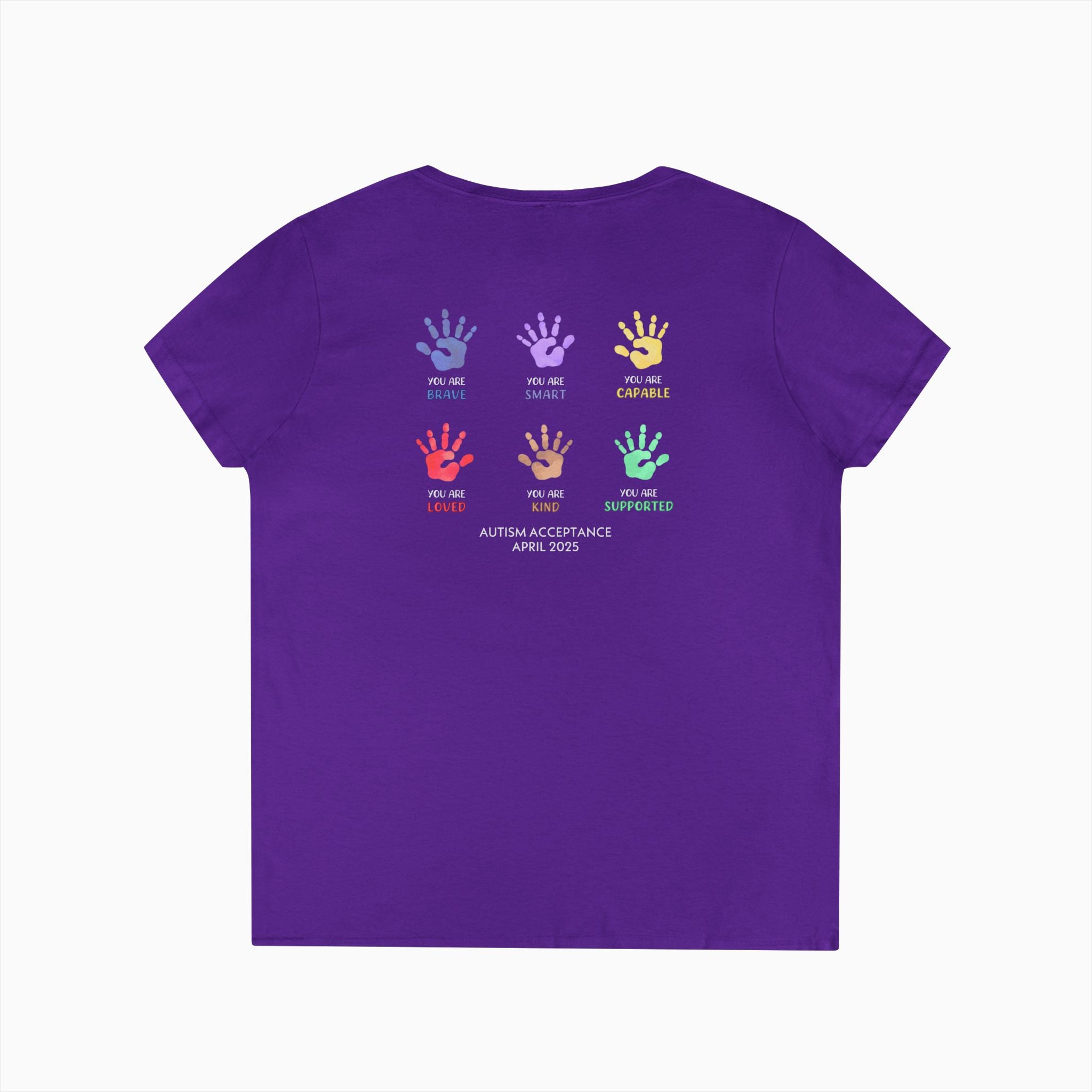 Autism Awareness 2025 - Affirmation Handprints Ladies V-Neck T-Shirt