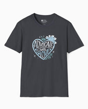 Advocate With Love Tee-Dark Heather Grey-Neurodiversity, ADHD & Autism Awareness & Acceptance T-Shirt by Daily Bloom