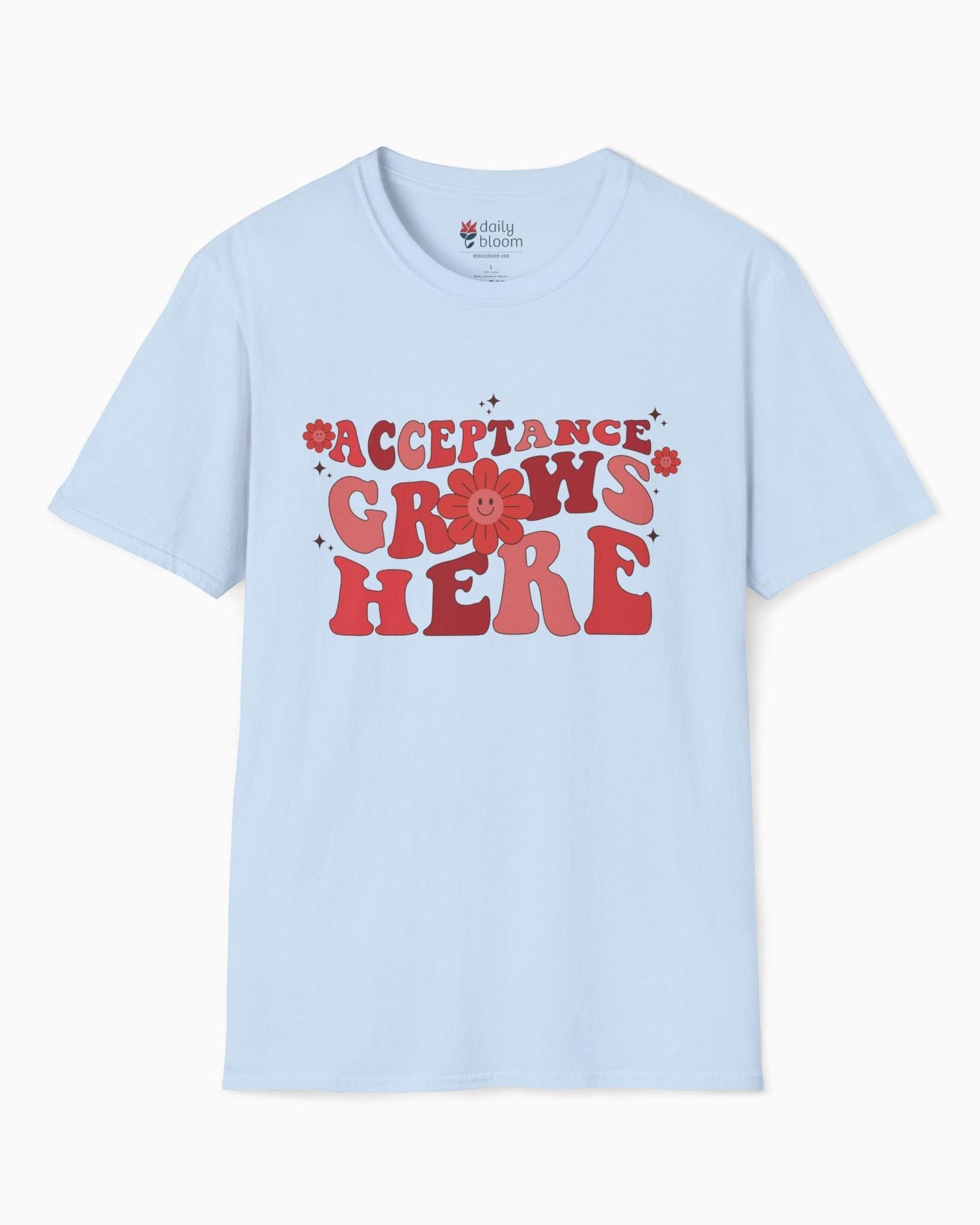 Acceptance Grows Here Groovy-Light Blue-Neurodiversity, ADHD & Autism Awareness & Acceptance T-Shirt by Daily Bloom