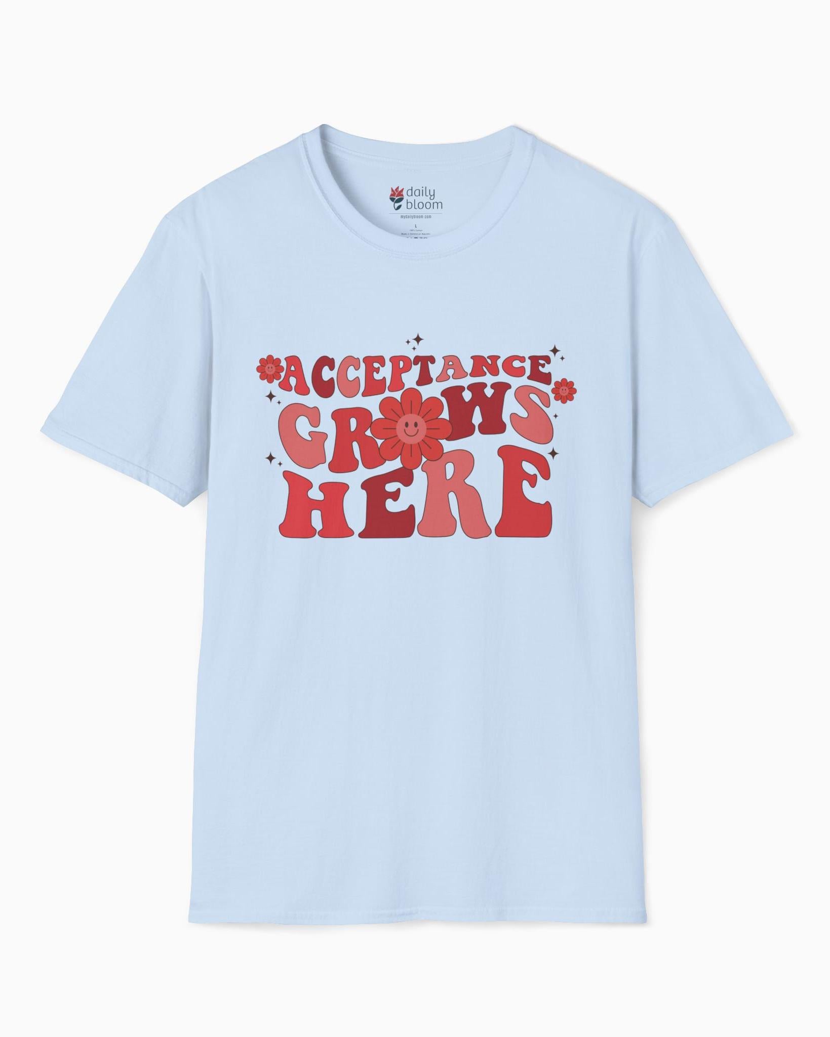 Acceptance Grows Here Groovy-Light Blue-Neurodiversity, ADHD & Autism Awareness & Acceptance T-Shirt by Daily Bloom