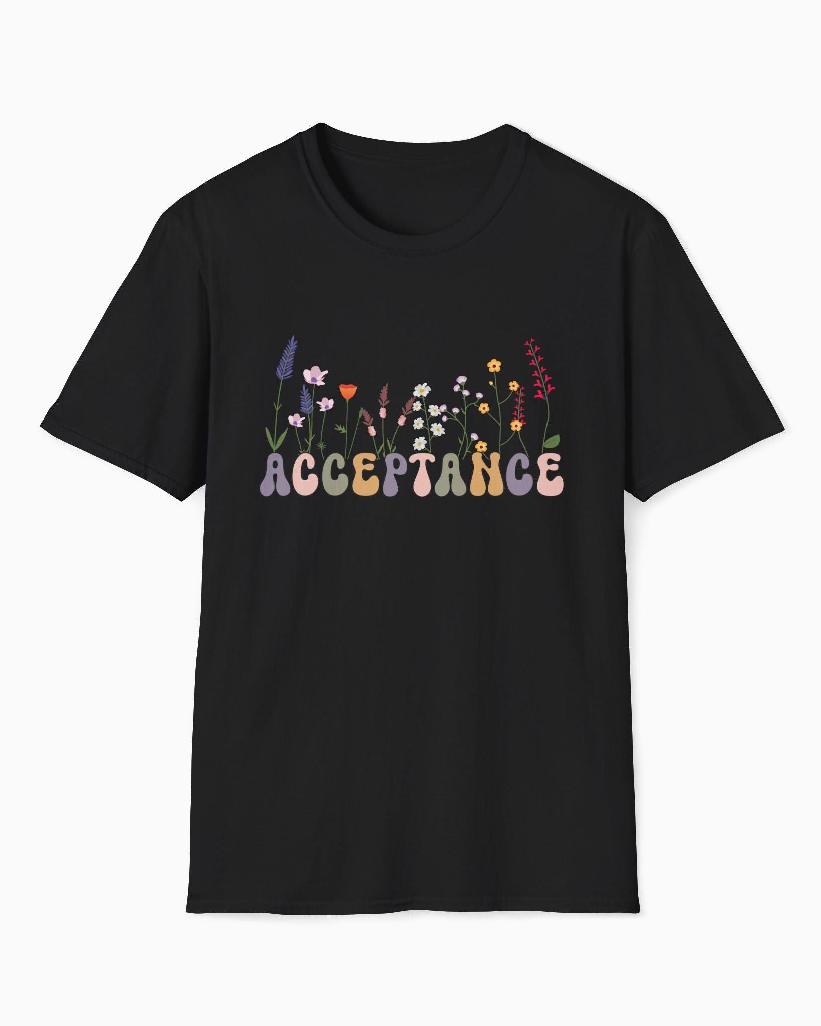 Acceptance Wildflowers Tee-Black-Neurodiversity, ADHD & Autism Awareness & Acceptance T-Shirt by Daily Bloom