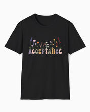 Acceptance Wildflowers Tee-Black-Neurodiversity, ADHD & Autism Awareness & Acceptance T-Shirt by Daily Bloom