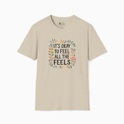 It's Okay To Feel All The Feels Tee-Sand-Neurodiversity, ADHD & Autism Awareness & Acceptance T-Shirt by Daily Bloom