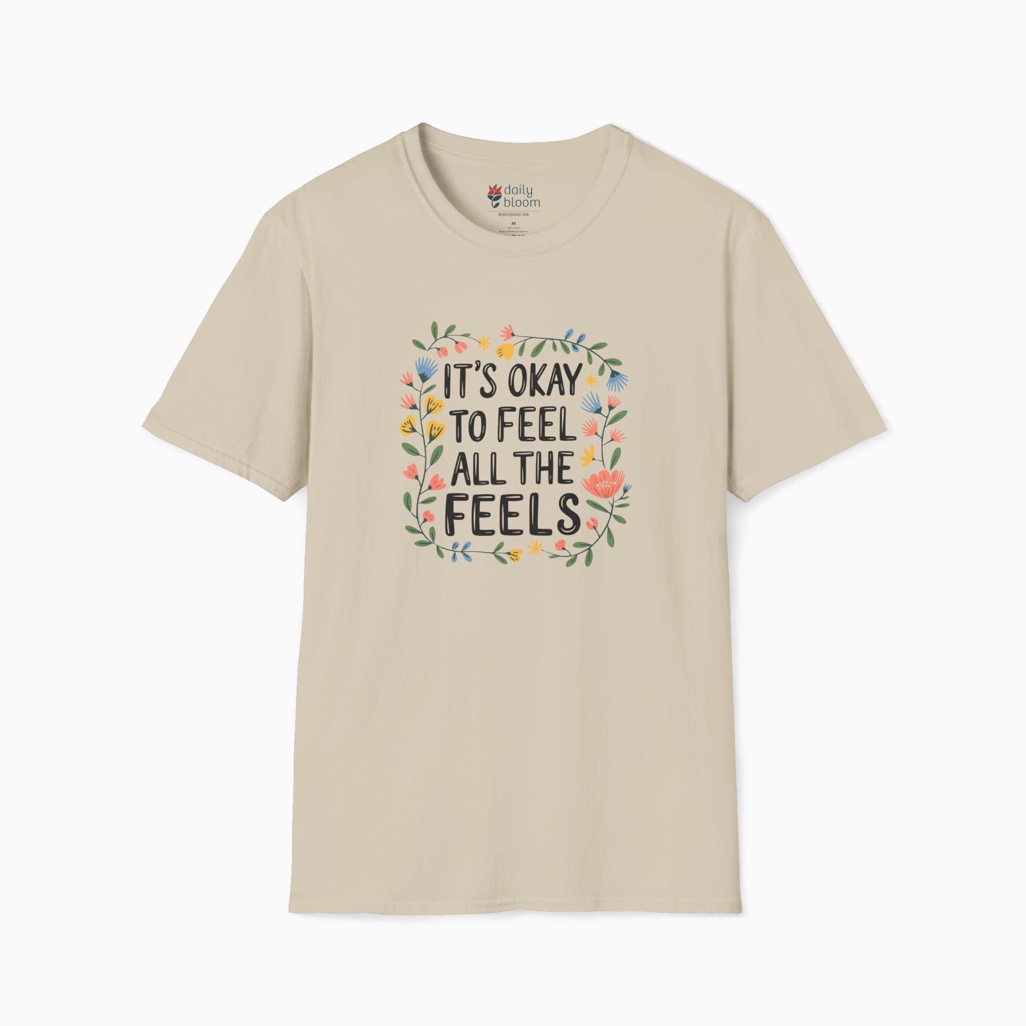 It's Okay To Feel All The Feels Tee-Sand-Neurodiversity, ADHD & Autism Awareness & Acceptance T-Shirt by Daily Bloom