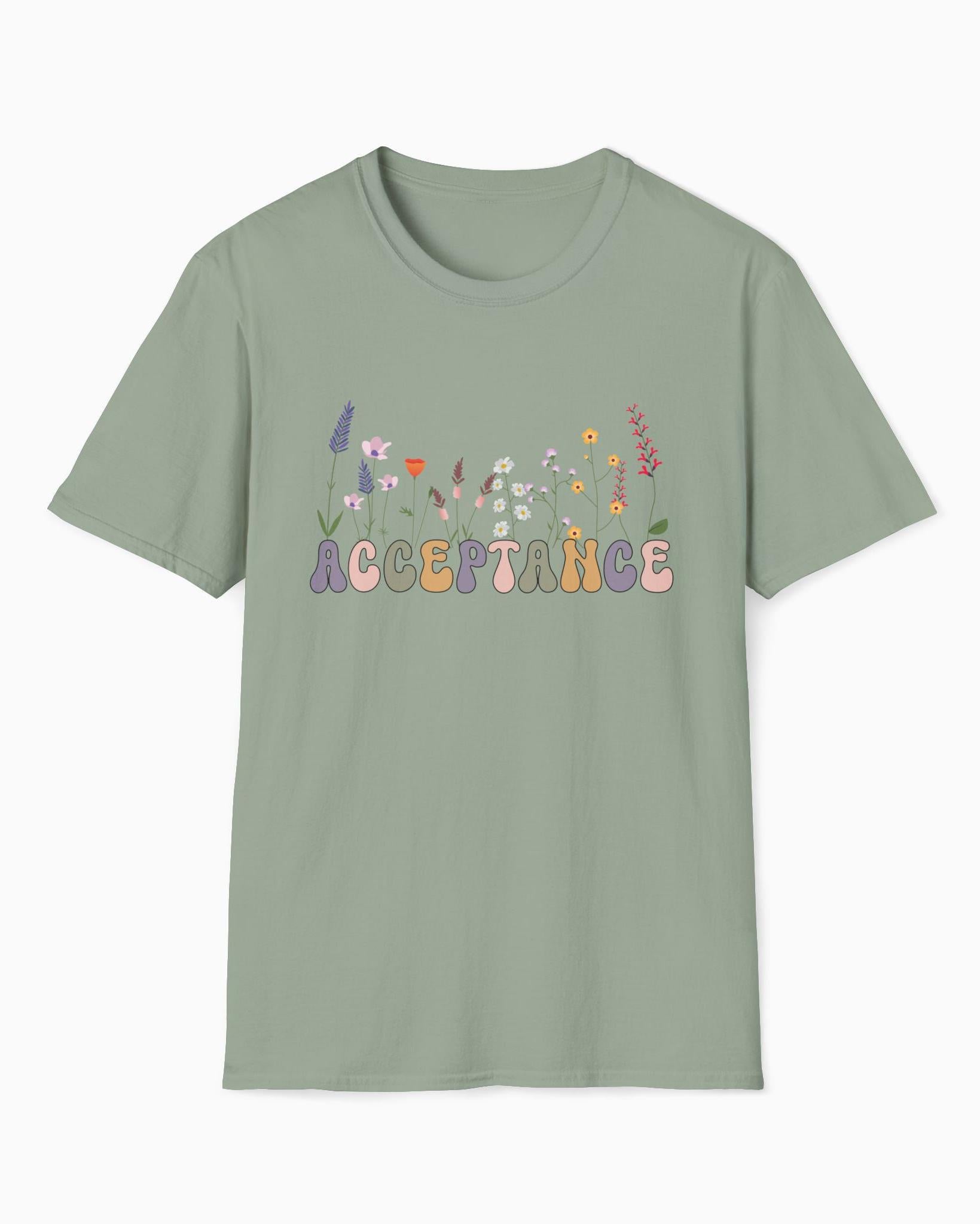 Acceptance Wildflowers Tee-Sage-Neurodiversity, ADHD & Autism Awareness & Acceptance T-Shirt by Daily Bloom