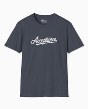 Acceptance Grunge Script Tee-Heather Navy-Neurodiversity, ADHD & Autism Awareness & Acceptance T-Shirt by Daily Bloom