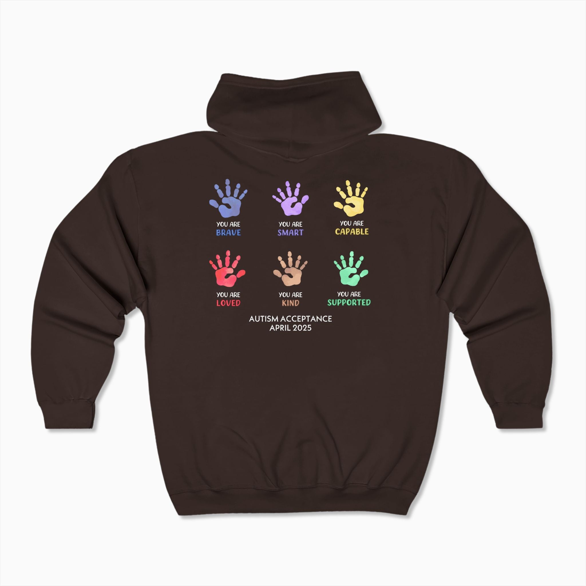 Autism Awareness 2025 - Affirmations Handprints Zip Up Hoodie