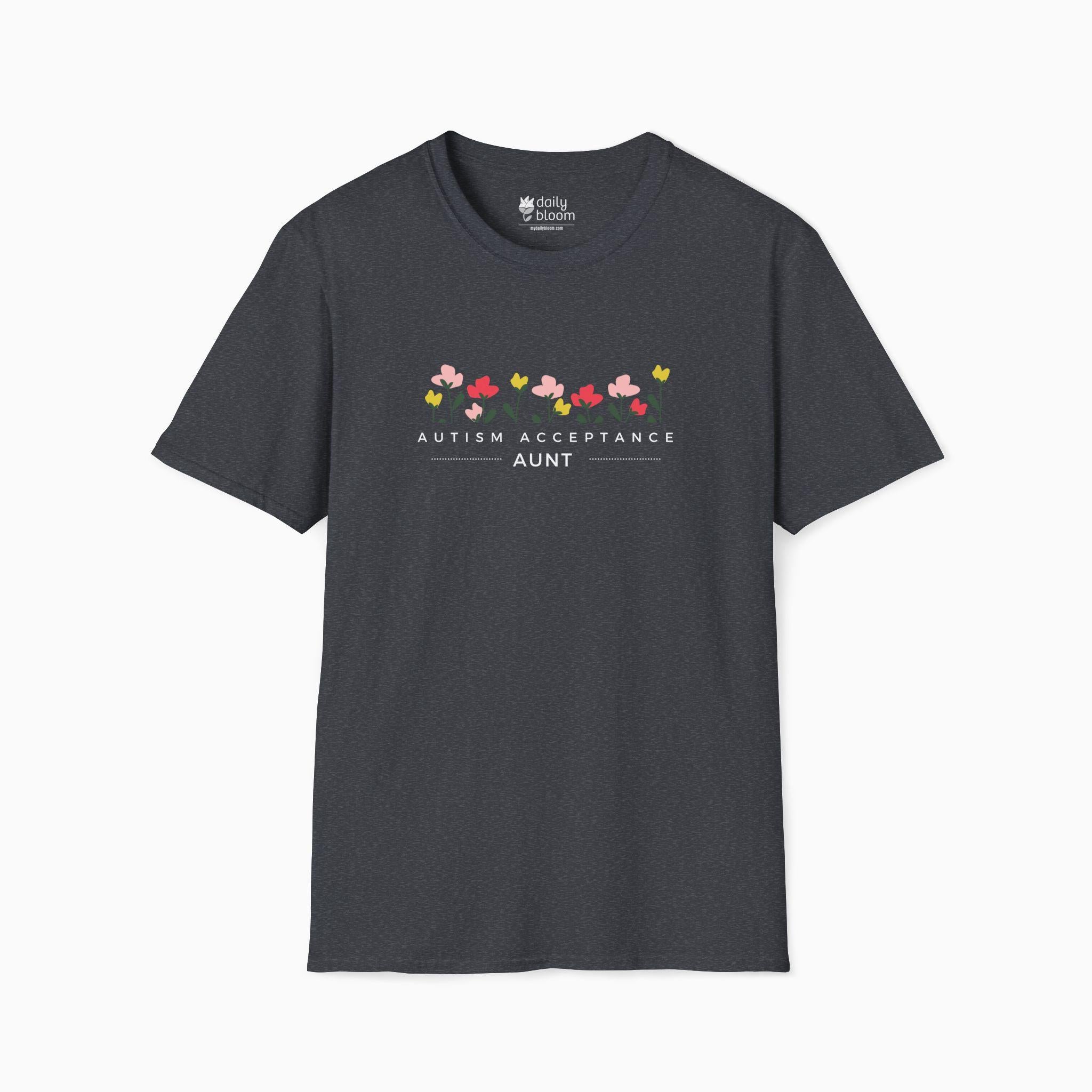 Autism Acceptance Aunt Tee-Dark Heather Grey-Neurodiversity, ADHD & Autism Awareness & Acceptance T-Shirt by Daily Bloom