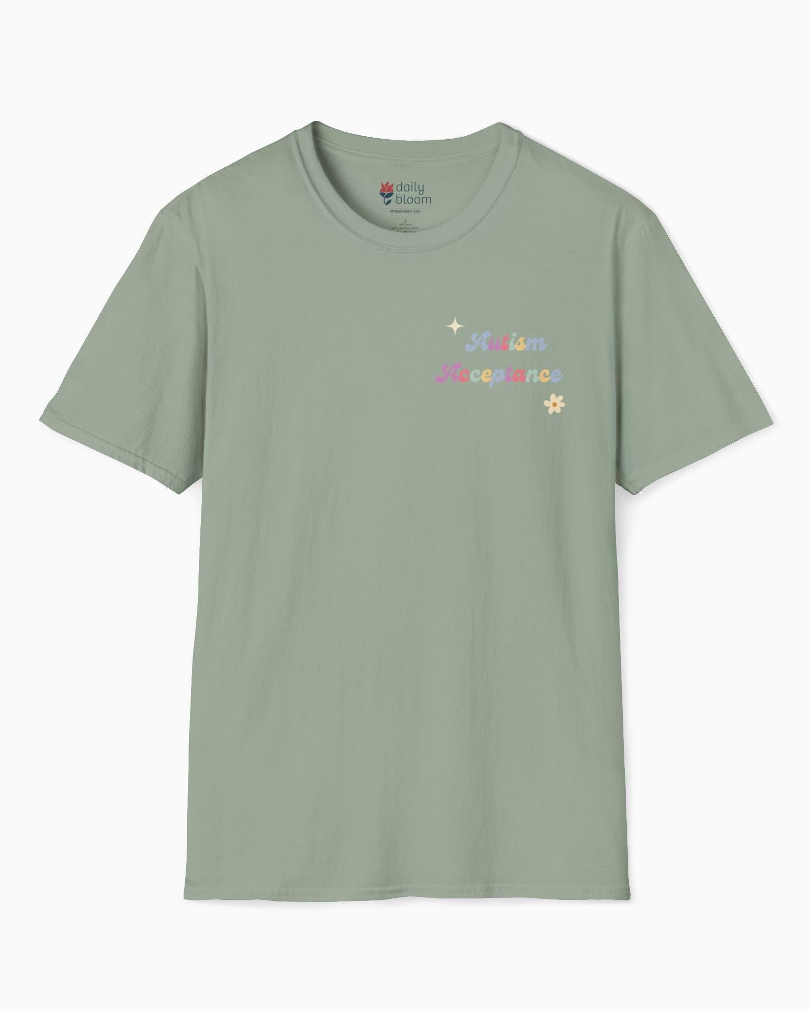 Advocate Support Empower Include Tee w/ Back Print-Sage-Neurodiversity, ADHD & Autism Awareness & Acceptance T-Shirt by Daily Bloom