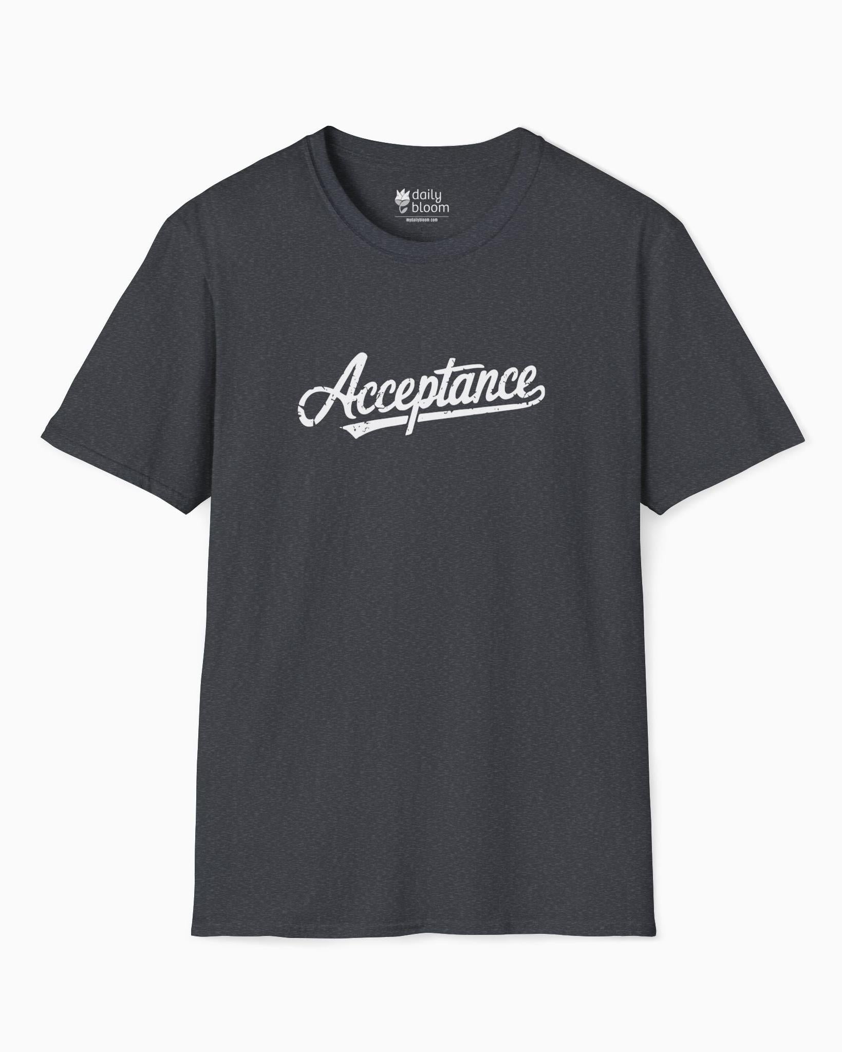Acceptance Grunge Script Tee-Dark Heather Grey-Neurodiversity, ADHD & Autism Awareness & Acceptance T-Shirt by Daily Bloom