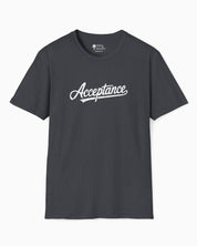 Acceptance Grunge Script Tee-Dark Heather Grey-Neurodiversity, ADHD & Autism Awareness & Acceptance T-Shirt by Daily Bloom