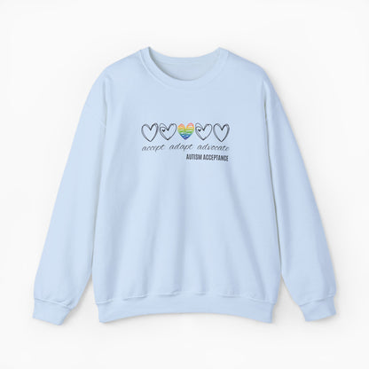 Accept Adapt Advocate Rainbow Love Heart Sweatshirt