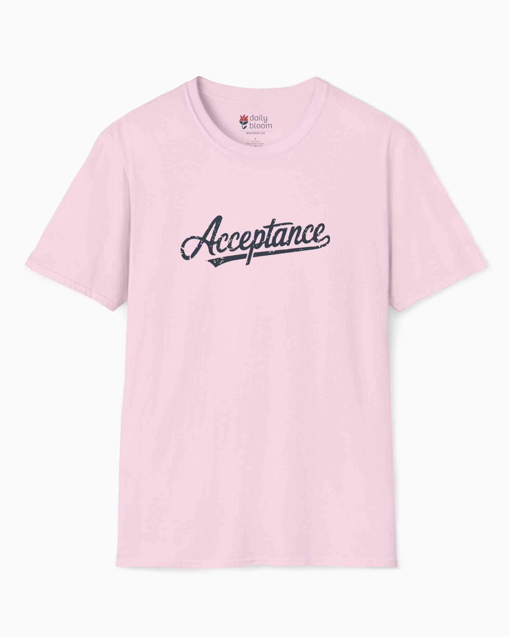 Acceptance Grunge Script Tee-Light Pink-Neurodiversity, ADHD & Autism Awareness & Acceptance T-Shirt by Daily Bloom
