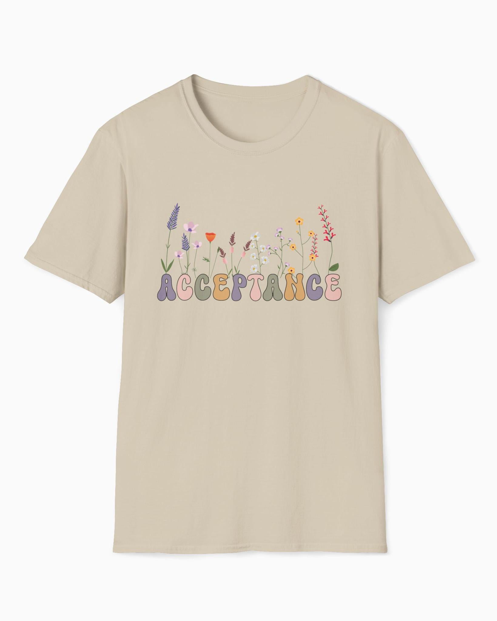 Acceptance Wildflowers Tee-Sand-Neurodiversity, ADHD & Autism Awareness & Acceptance T-Shirt by Daily Bloom