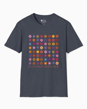 Acceptance Grows Here Flowers Tee-Heather Navy-Neurodiversity, ADHD & Autism Awareness & Acceptance T-Shirt by Daily Bloom