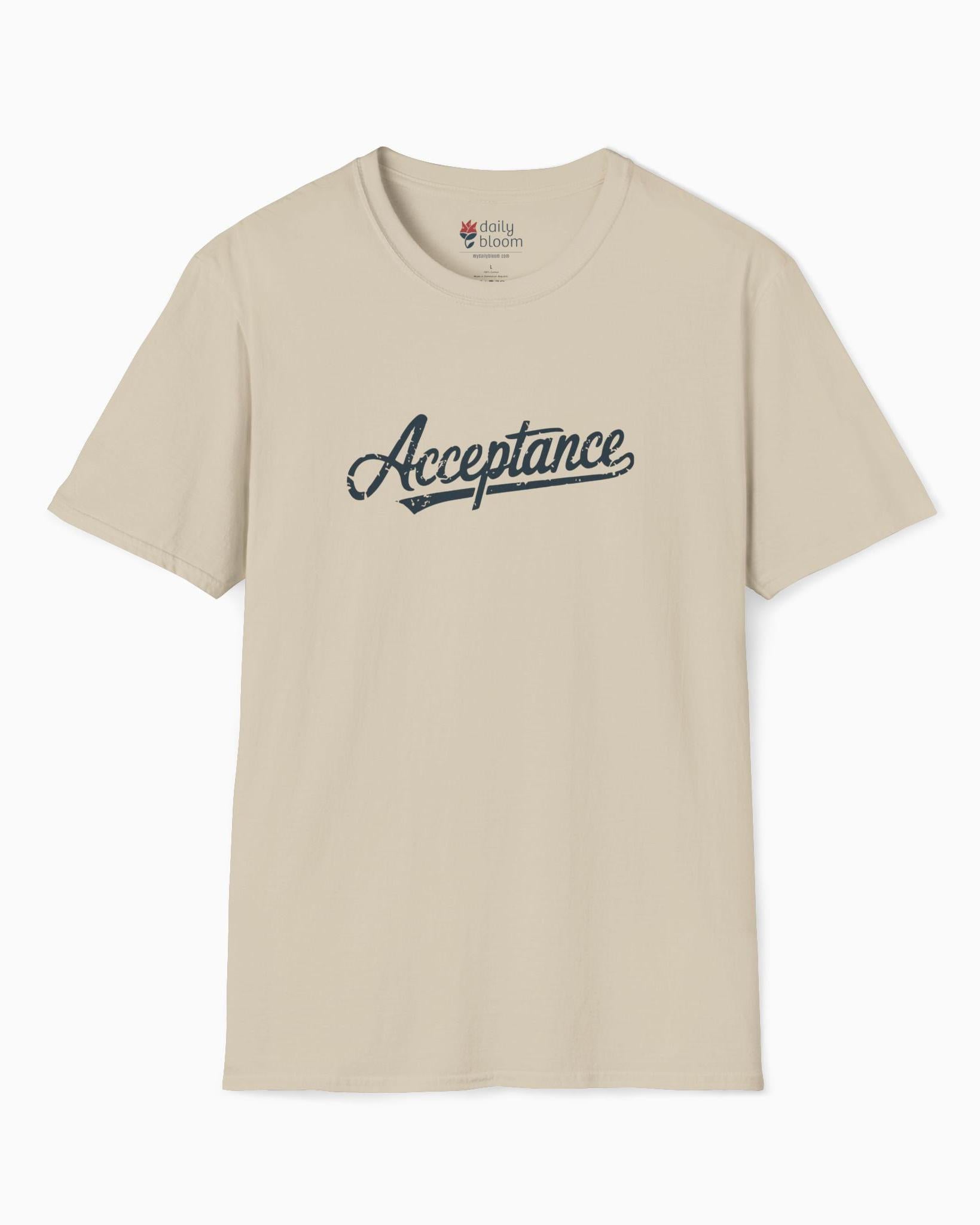 Acceptance Grunge Script Tee-Sand-Neurodiversity, ADHD & Autism Awareness & Acceptance T-Shirt by Daily Bloom