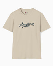 Acceptance Grunge Script Tee-Sand-Neurodiversity, ADHD & Autism Awareness & Acceptance T-Shirt by Daily Bloom
