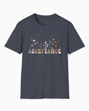 Acceptance Wildflowers Tee-Heather Navy-Neurodiversity, ADHD & Autism Awareness & Acceptance T-Shirt by Daily Bloom