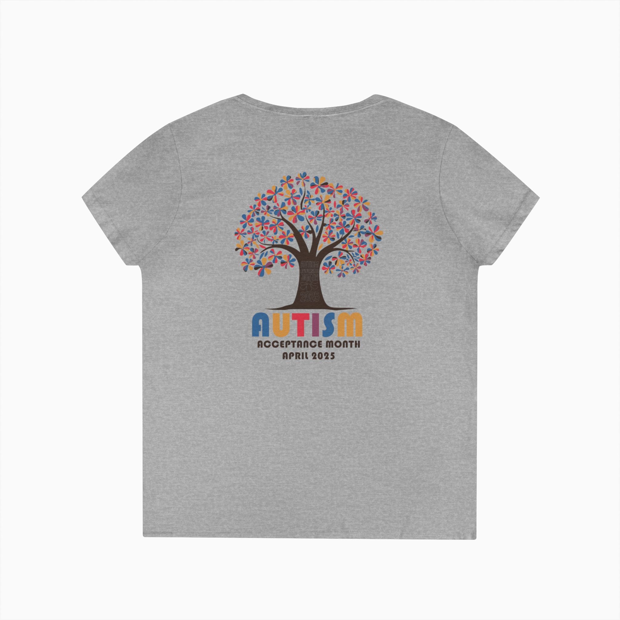 Autism Awareness 2025 - Tree of Acceptance Ladies V-Neck T-Shirt