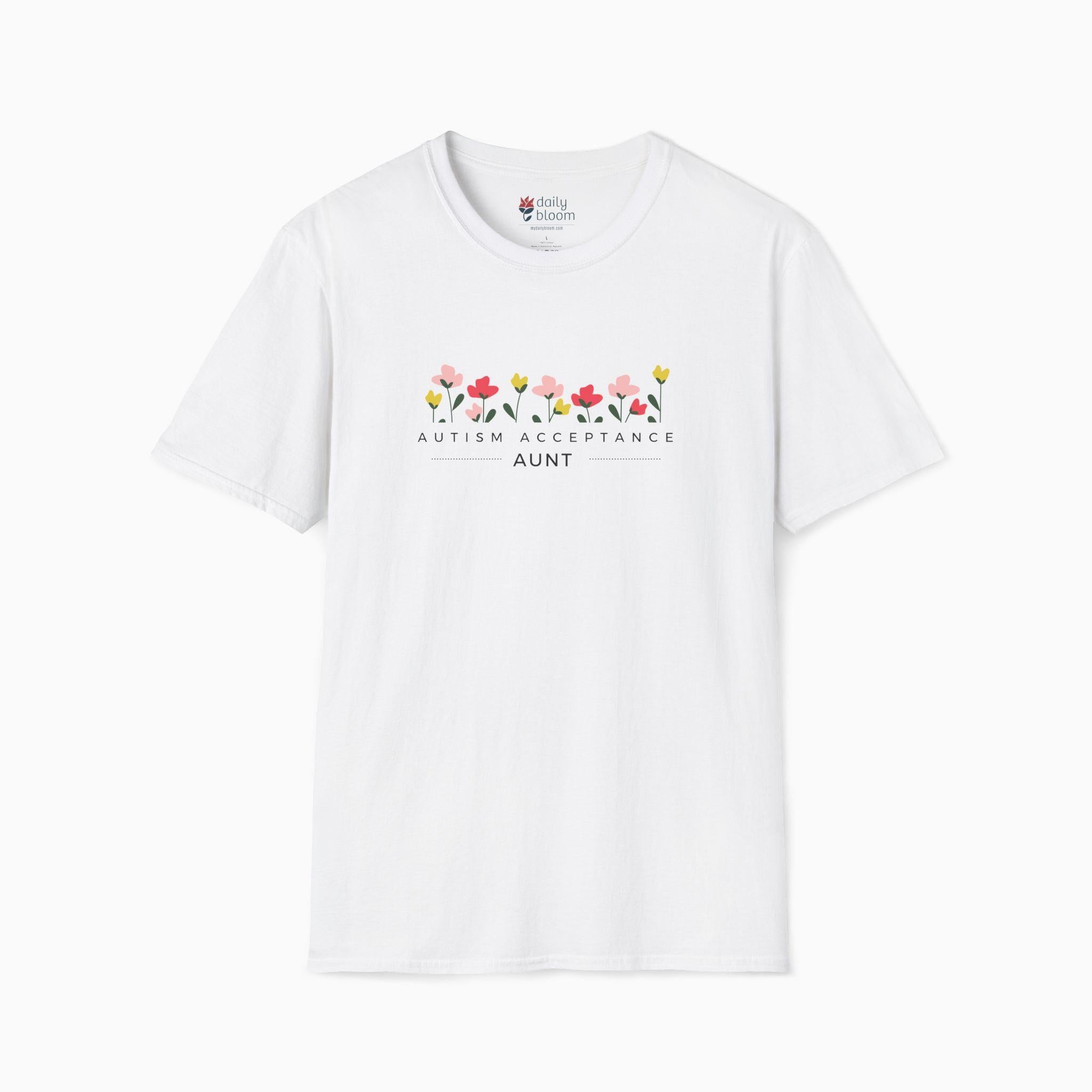 Autism Acceptance Aunt Tee-White-Neurodiversity, ADHD & Autism Awareness & Acceptance T-Shirt by Daily Bloom