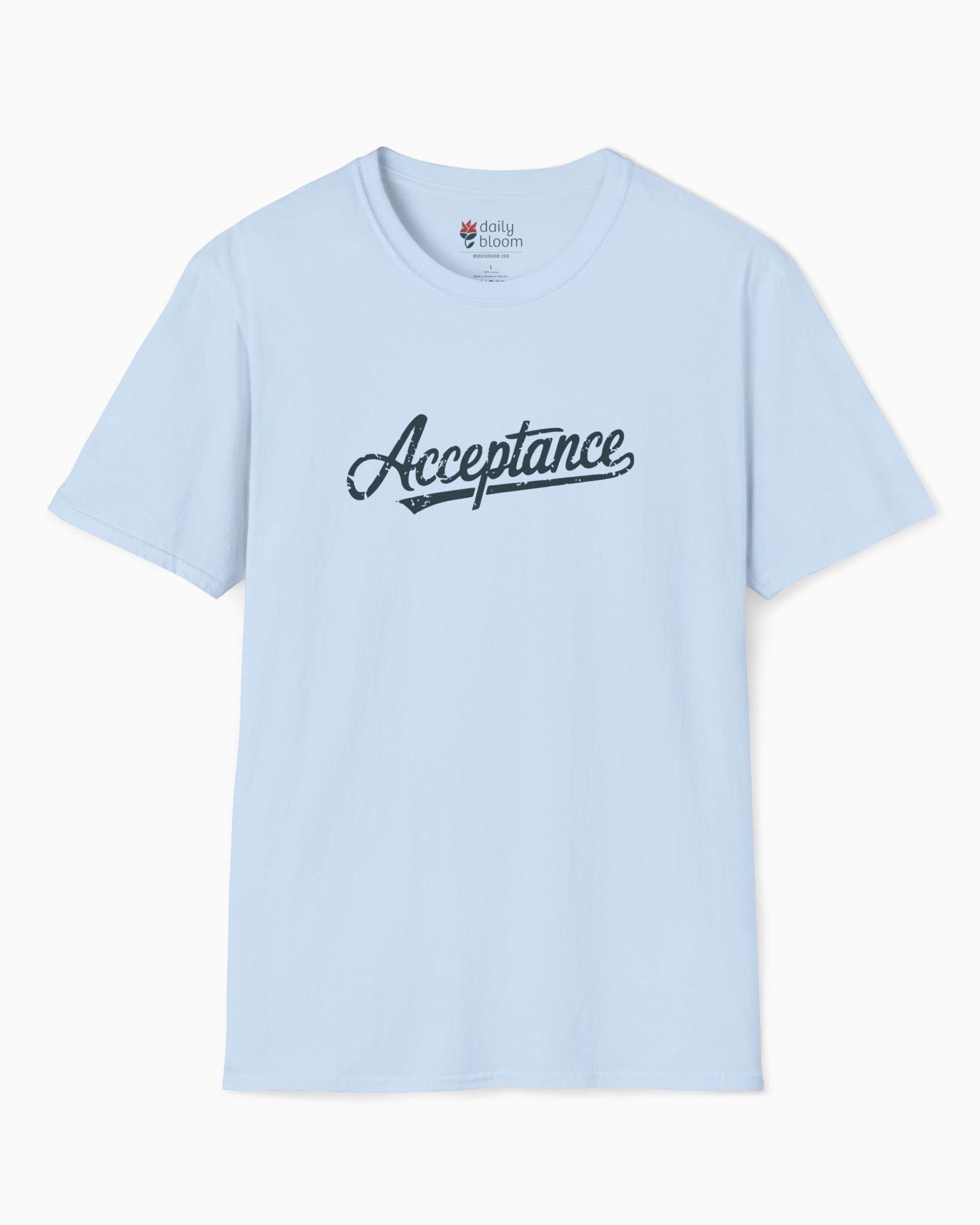 Acceptance Grunge Script Tee-Light Blue-Neurodiversity, ADHD & Autism Awareness & Acceptance T-Shirt by Daily Bloom