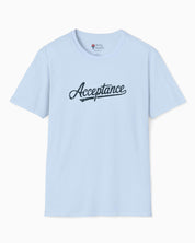 Acceptance Grunge Script Tee-Light Blue-Neurodiversity, ADHD & Autism Awareness & Acceptance T-Shirt by Daily Bloom